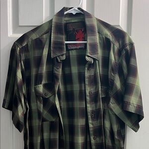 DIXXON Green and Black Plaid Casual Button Down Shirt
